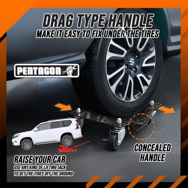 Car Wheel Dolly Set of 4 - 16x12” Heavy Duty Antiskid Car Dolly Tire Skates with 6000lb Capacity - 360 Degree Rotatable Wheel Dollies for Cars, Trucks, Trailers, Motorcycles or Boats by Pentagon Tools