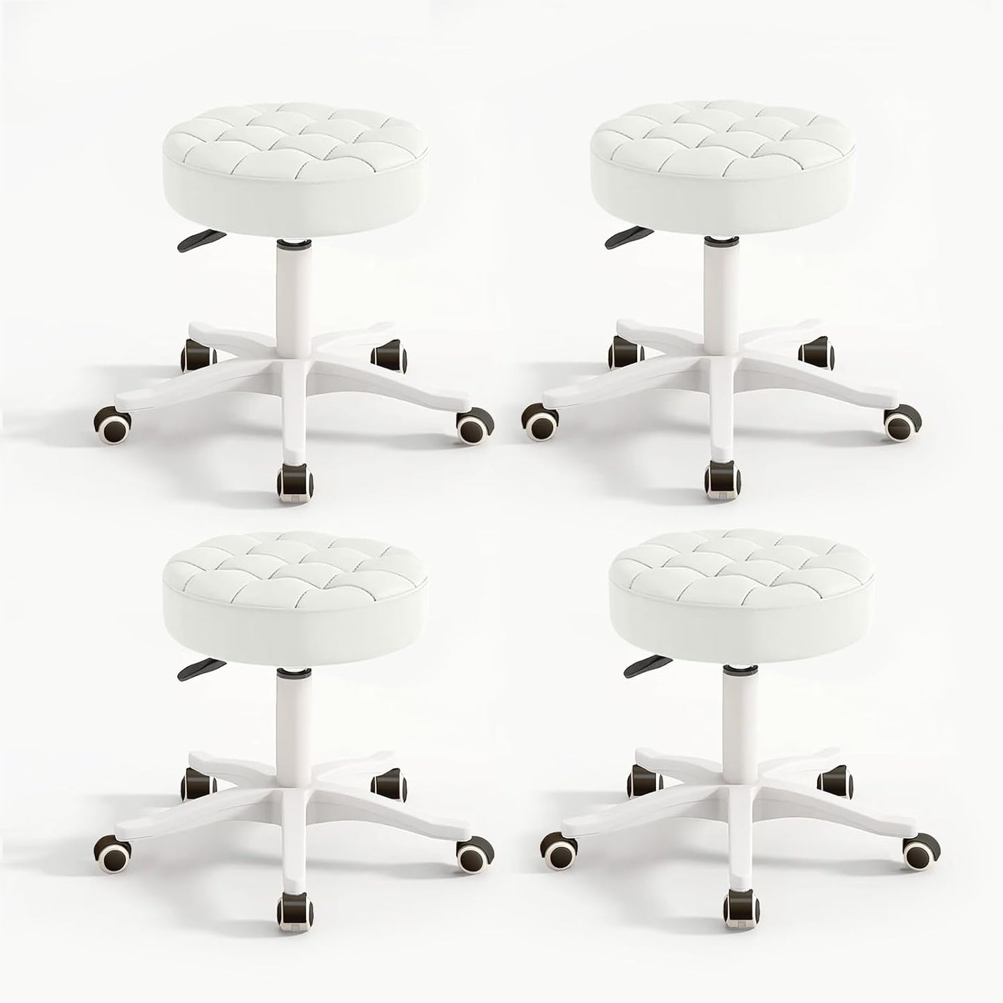 Small Chair Round Rolling Stool with Wheels PU Leather Height Adjustable Swivel Drafting Work SPA Salon Stools Home Office Chair,4 Pack
