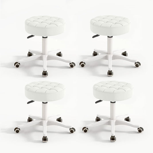Small Chair Round Rolling Stool with Wheels PU Leather Height Adjustable Swivel Drafting Work SPA Salon Stools Home Office Chair,4 Pack