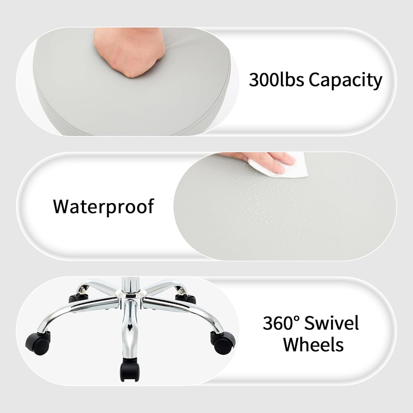 Drafting Stool, Adjustable Office Chair19.5’’-26.6’’, Gray Work Stools with Wheels (Gray)