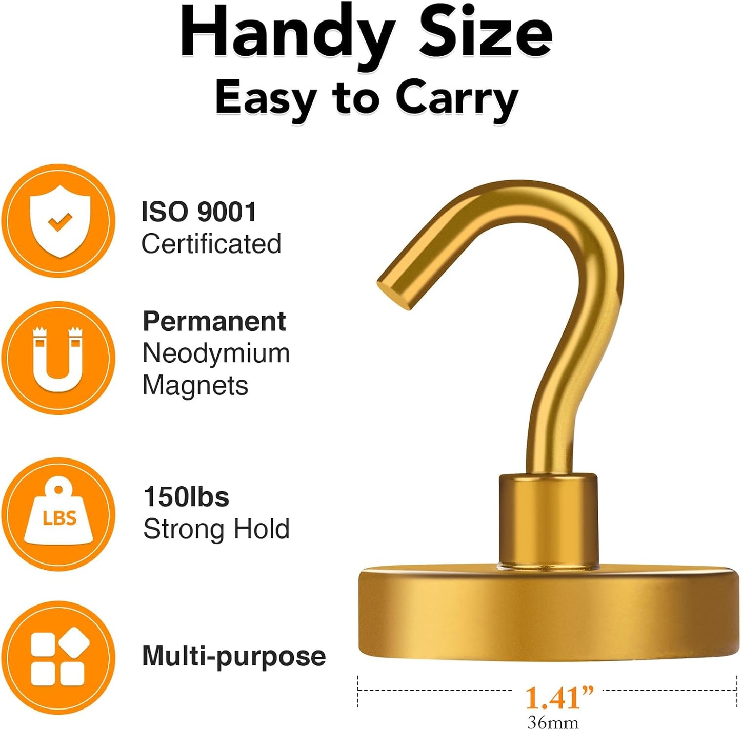 MIKEDE Magnetic Hooks,150LB Heavy Duty Magnets with Hook, Super Strong Magnets Neodymium Extra Strength Hooks for Hanging, Magnetic Hanger for Cruise(Yellow, 10 Pack)