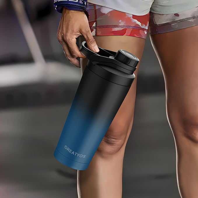 Stainless Steel Shaker Bottle with Noise-Free Design - Patented 24 oz Insulated Metal Shakers Bottles Cup for Protein Mixes and Pre Workout 100% Leak Proof (Dark Navy)