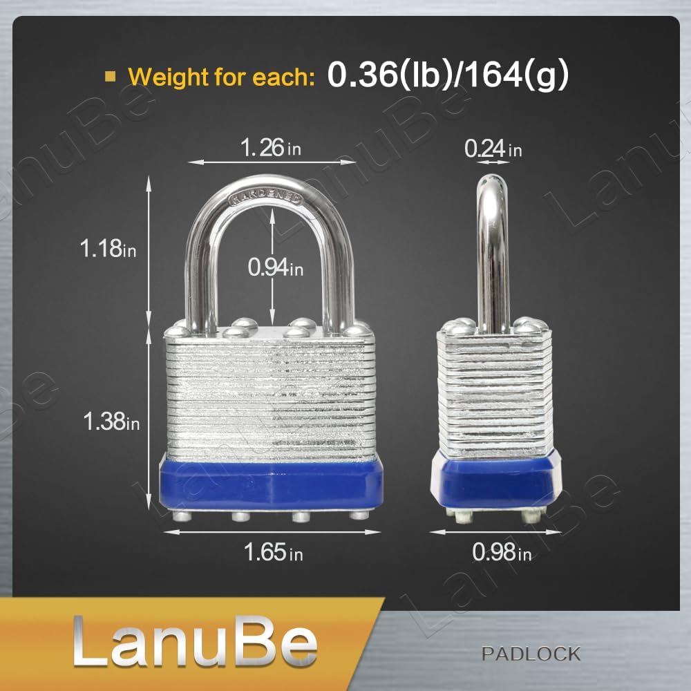 LanuBe Lock Laminated keyed Padlock (1-9/16", 40mm), keyed Alike Locks, Normal Shackle, Marked Blue Plastic Hoop, Pack of 120