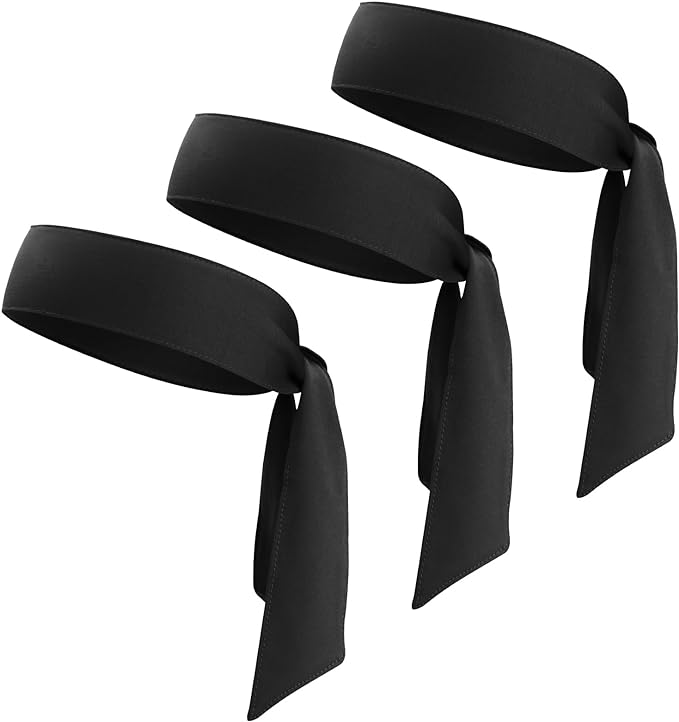 Head Ties Headband Sports Sweatband for Men Women, 3 Pack Adjustable Ninja Headband Karate Tie Back Sweat Wicking Workout Head Band for Basketball, Running, Tennis, Athletics