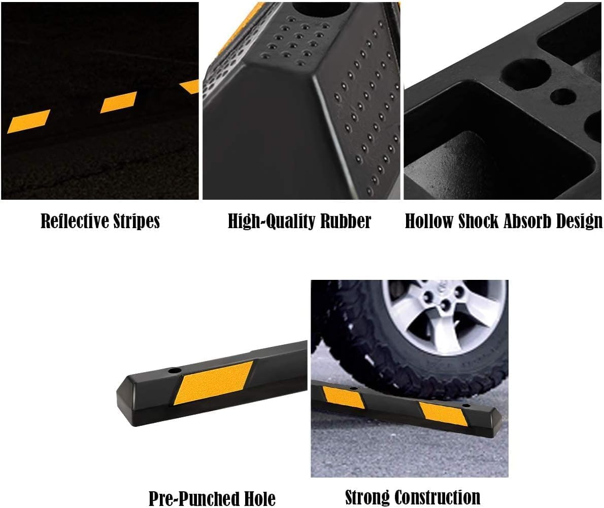 ERGOMASTER Parking Stopper for Garage,72” Rubber Parking Block with 8 High Reflective Yellow Safety Stripes for Vehicles Truck Driveway, Protect Pumpers from Cars Vans Trucks (2 Pack)