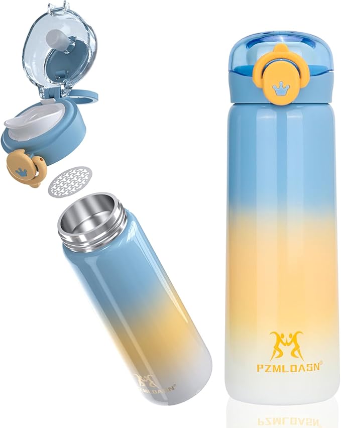 Kids Water Bottle, Mini Water Bottle, Children's Insulated Water Bottle 16 oz, Insulated Cooling Stainless Steel Bottle for Sports and Travel (Blue)