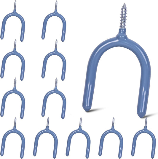 12 Pack Garage Storage System Steel U Hooks with Anti-Slip Coating Home Improvement and Organization Screw in Hooks Easy Wall Mounting Heavy Duty Bike and Ladder (Grey, 12 Pack)