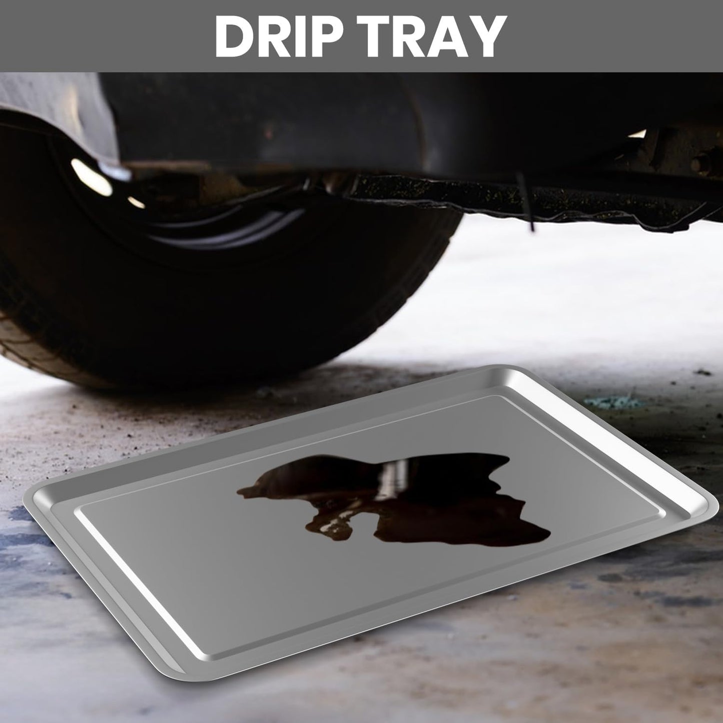 2 Pcs Under Car Oil Pans for Changing Oil, Motorcycle Automotive Oil Change Pan Silver Rust Resistant Drip Tray, Oil Catch Pan Replacement Tray for Garage Machinery Supplies (23.5 x 15.6 Inch)