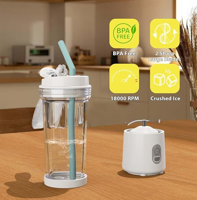 Portable Blender for Shakes and Smoothies 17Oz, Personal Blender 4000mAh USB Rechargeable, 500ml Portable Juicer for Kitchen/Travel/Gym(White)