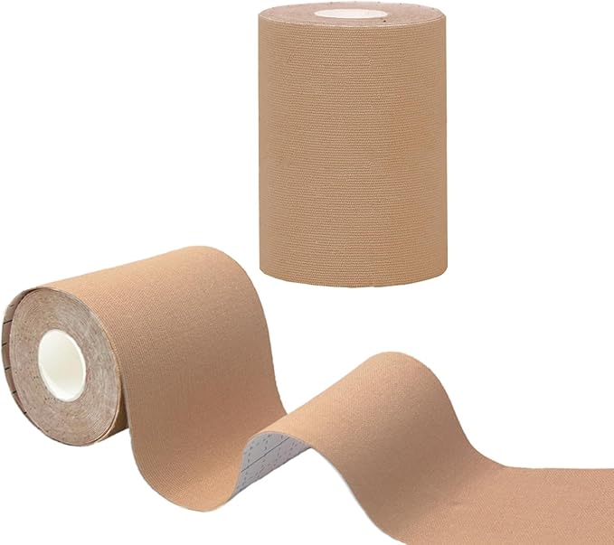 Kinesiology Tape Precut Pro-Waterproof Elastic Athletic Tape,Medical Grade Cotton Adhesive Sports Tape for Muscle Pain Relief & Joint Support, Breathable K Tape (2Rolls-(3 inch Uncut-Flesh))