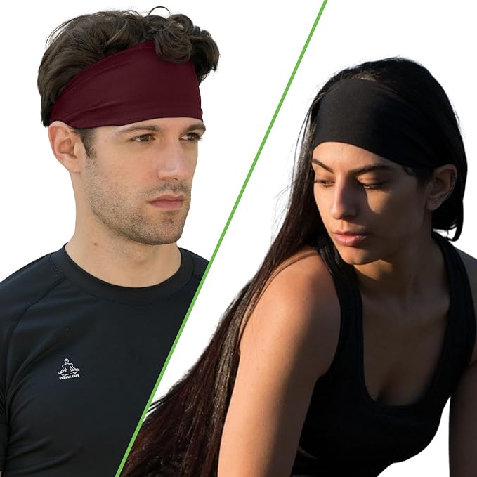 Headbands for Men and Women - Mens Sweatband & Sports Headband Moisture Wicking Workout Sweatbands for Running, Cross Training, Yoga and Bike Helmet Friendly