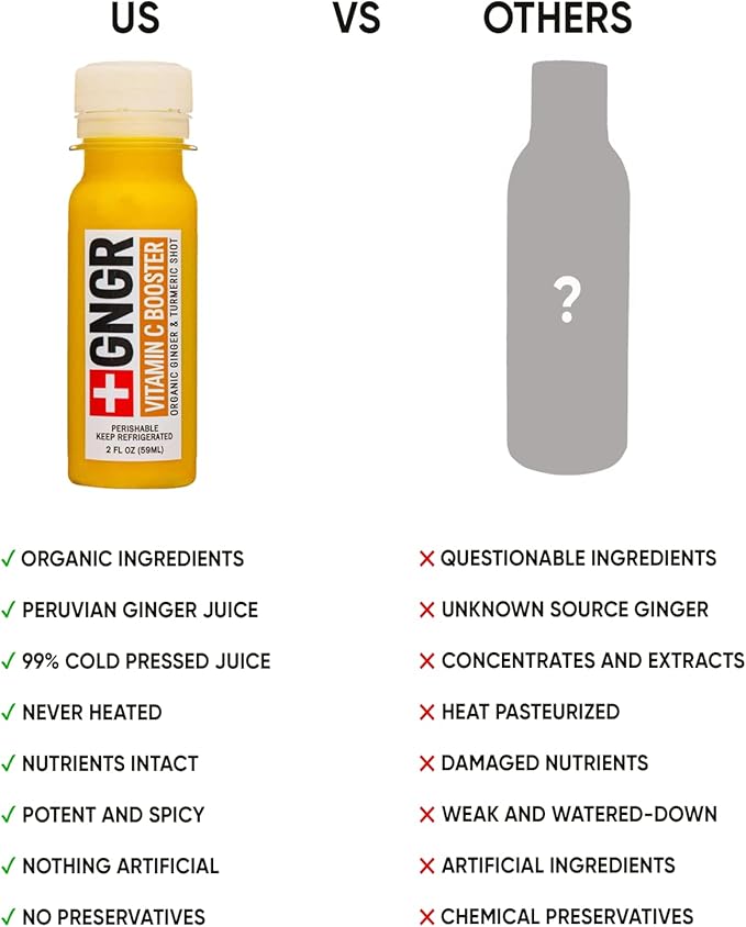 '+GNGR 24 Shots Variety Pack of Organic Immunity Boosting Ginger Shots - Cold Pressed Ginger Shots for All Natural Digestive and Immune Support - Nothing Artificial - USDA Organic (2 Fl Oz, 24 Pack)