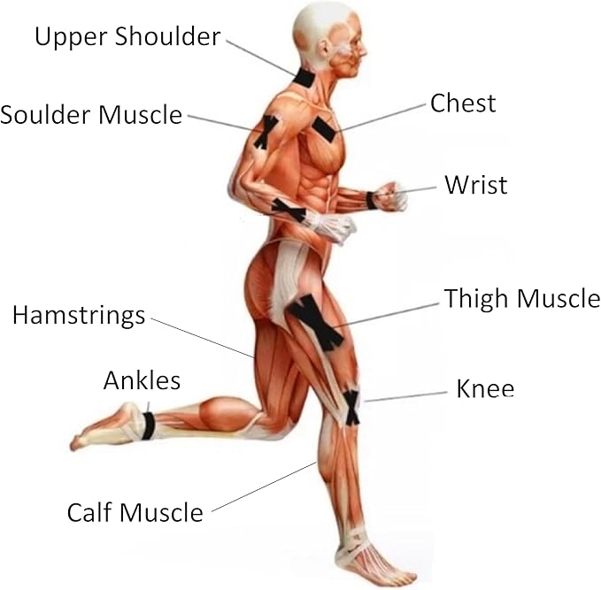 Extra Wide Kinesiology Tape (Pre-Cut) | Waterproof & Latex-Free | 4" Athletic Tape for Muscle Support, Pain Relief & Injury Recovery | 20 Strips | 4 inch x 16 feet |