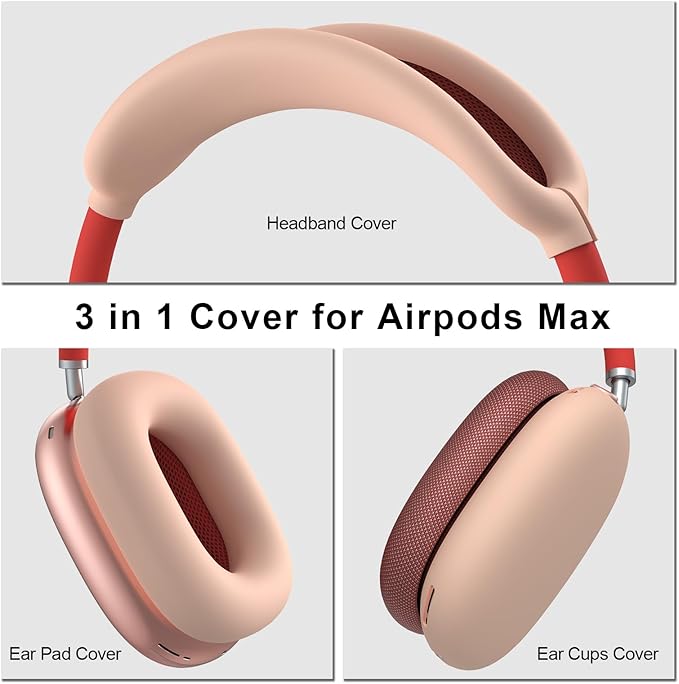 Vancle Silicone Case Cover for AirPods Max Headphones, Anti-Scratch Ear Pad/Ear Cups/Headband Cover, Soft Sweat-Proof Protector Accessories for Apple AirPods Max (Pink)