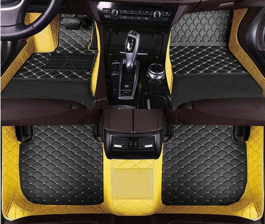 Custom All-Weather Protection Leather Car Floor Mats for Cars Sedan SUV Sports Car Waterproof Floor Mat (Black Yellow)