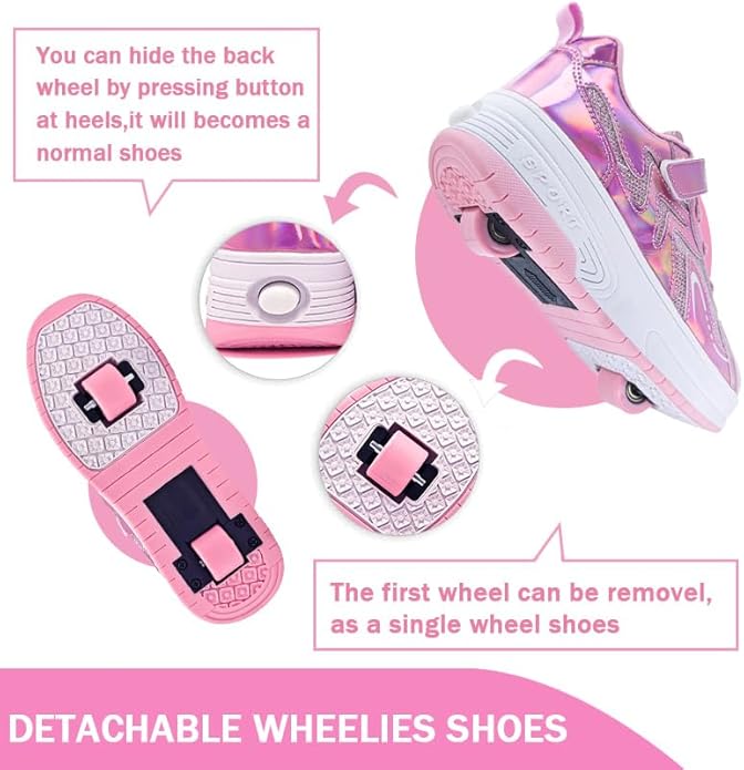 Wooowyet Roller Skate Shoes for Kids Boys Girls Rechargealbe Wheels Sneakers Fashion Roller Wheeled
