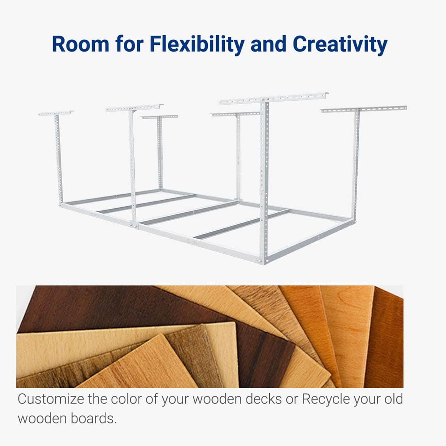 FLEXIMOUNTS 4x8 Overhead Garage Storage Rack without Decking, Garage Storage Organization System, Heavy Duty Metal Ceiling Storage Racks, 600lbs Weight Capacity, White