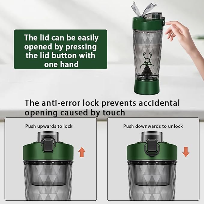 Electric Protein Shaker Bottle, USB Rechargeable Mixing Cup, Water Drink Mixer Portable Bottles for Gym Sport (Green)