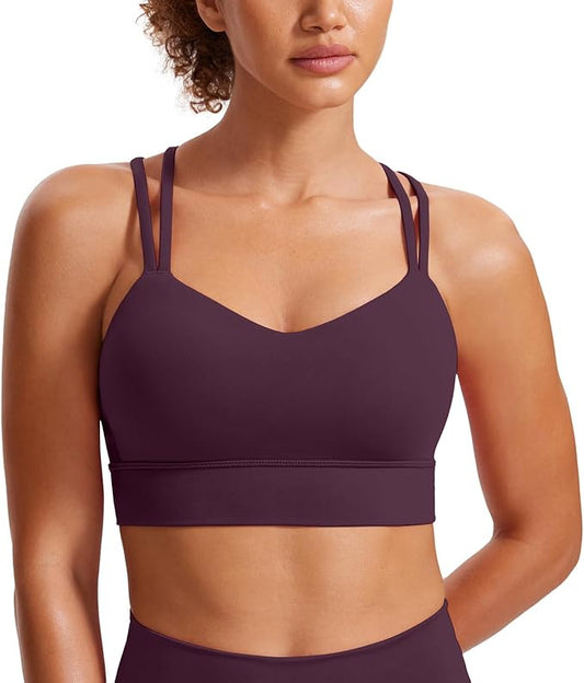 CRZ YOGA Softness Mold Womens Butterluxe Strappy Longline Sports Bra - Double Spaghetti Strap Workout Yoga Crop Top Athletic