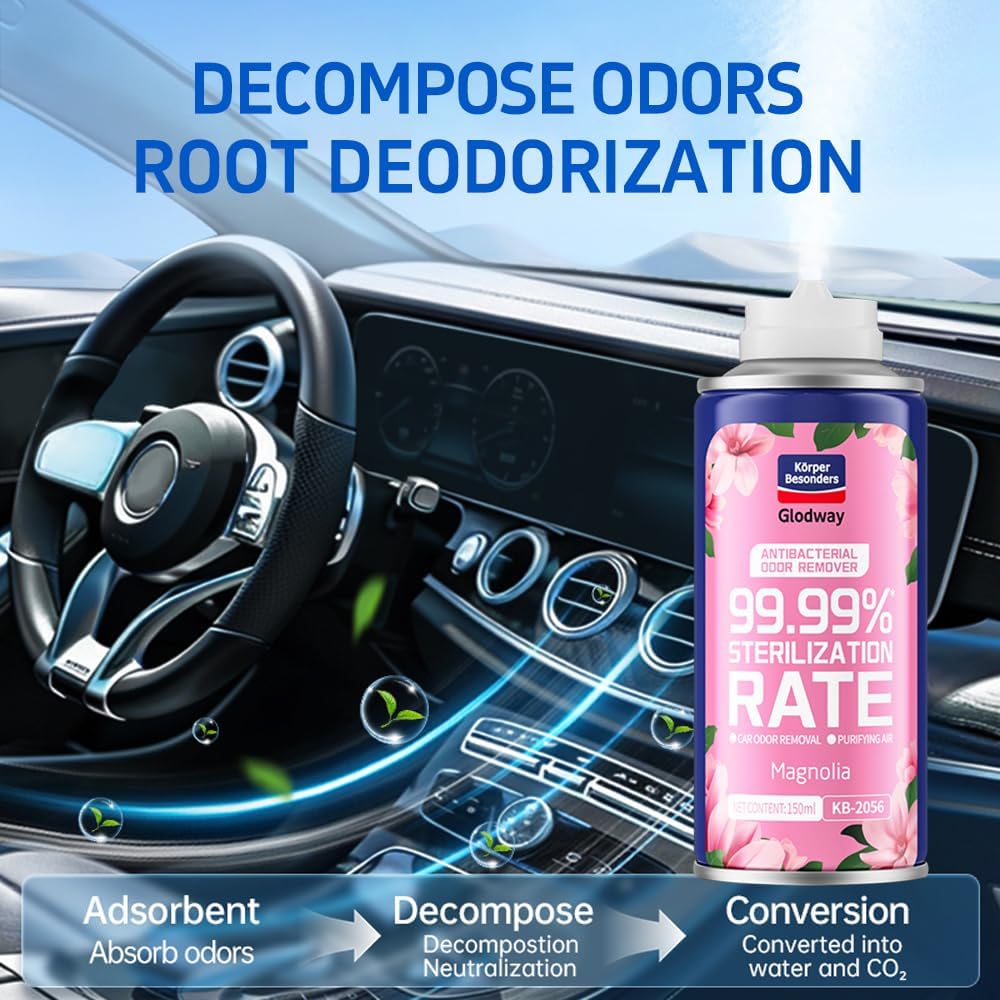 Glodway Whole Car Air Refresher,Odor Eliminator Remover Spray For Car,Magnolia Strong Freshener With Odour Eliminator Technology,Long-Lasting Scent,6 Ounce(Pack of 1)