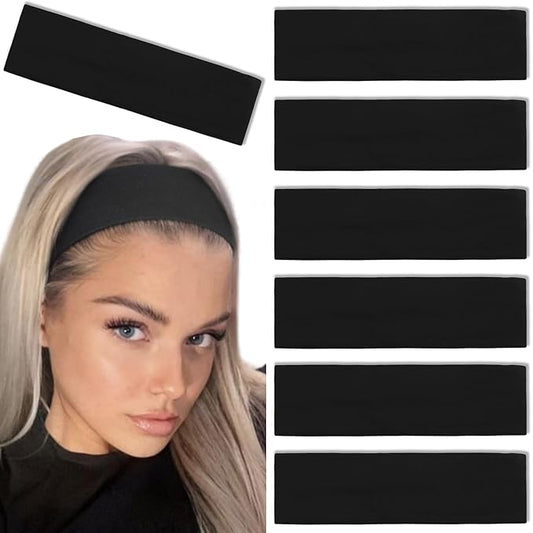 Tobeffect Black Headbands for Women Non Slip - Trendy Womens Headbands 7PCS Elastic Hair Bands for Women's Hair -Workout Sweat Head Bands Cotton Cloth Headband for Yoga Running Sport