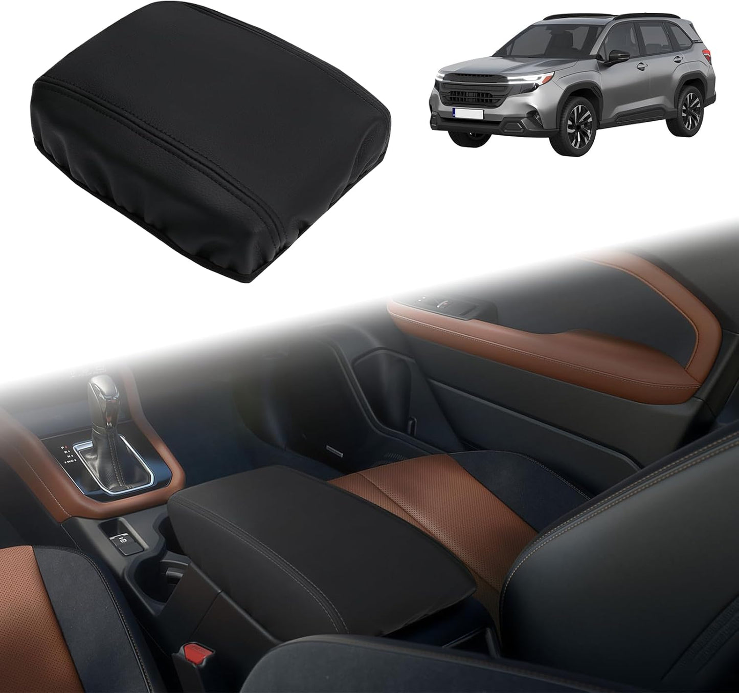 Center Console Cover Compatible with 2025 Subaru Forester, Leather Armrest Cover Arm Rest Box Lid Cover