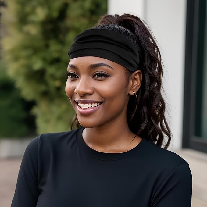 Wide Headbands for Women Yoga Running Sports Headhand Bandana Boho Non Slip Sweat Head Bands Accessories 4 Pack
