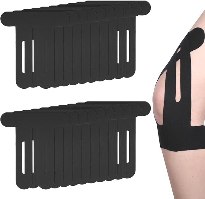 20 Pcs Precut Kinesiology Tape for Knees,Kinesiology Ankle Tape,Waterproof Elastic Knee Kinetic Tape,Breathable Latex-Free Tape for Knee Support and Stability,Pain Relief(Black)