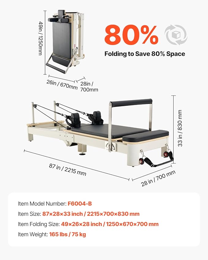 VEVOR Pilates Reformer Machine, Pilates Workout Equipment for Home Gym Studio Use, Pilates Bed with Dual Resistance- Spring & Cord, Reformer Set, Up to 400 LBS