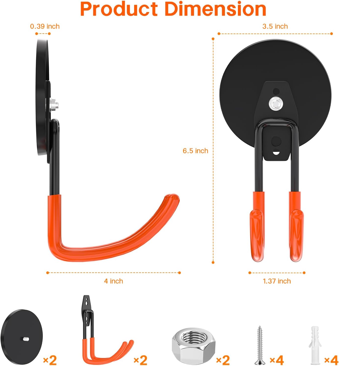 ENUODA Strong Magnetic Hooks Heavy Duty - Large Magnetic Tool Holder Utility Magnet Hanging Hook for Toolbox, Ladder, Broom, Shovel, Hose, Extension Cord, 2 PCS