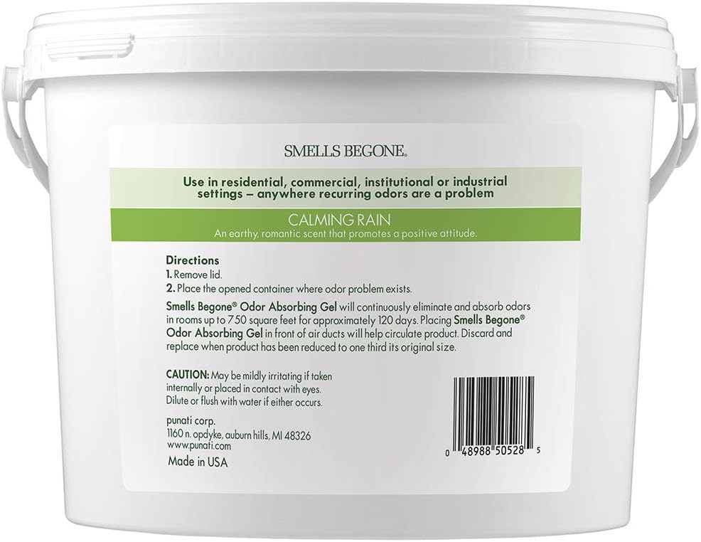 SMELLS BEGONE 1-Gallon Odor Absorber Gel - Air Freshener & Odor Eliminator for Homes, Garages & Commercial Buildings - Industrial Size - Calming Rain Scent