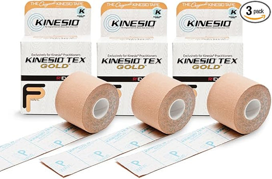 Kinesio Taping - Elastic Therapeutic Athletic Tape Tex Gold FP - Beige – 2 in. x 16.4 ft - 3 Pack