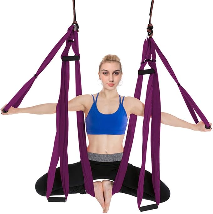 Aerial Yoga Swing Set with 2 Extension Straps - Anti-Gravity Aerial Yoga Hammock Sling for Inversion Exercises, Indoor Outdoor Home Gym Fitness Equipment