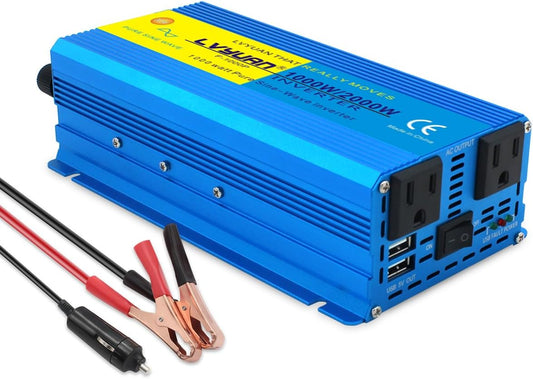 LVYUAN 1000 Watt Pure Sine Wave Inverter 24V to 110V / 120V DC to AC with U.S. Outlet, USB Charger Ports, Car Power Inverter for Vehicles, RV, Outdoor, Home