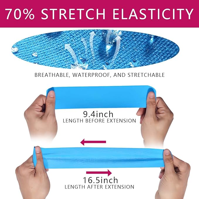 OBTANIM Waterproof Kinesiology Tape 4 Rolls Precut Strips Elastic Athletic Tape Muscle Pain Relief Sports Tape for Knee Fitness Running Tennis Swimming (Mixed Color)