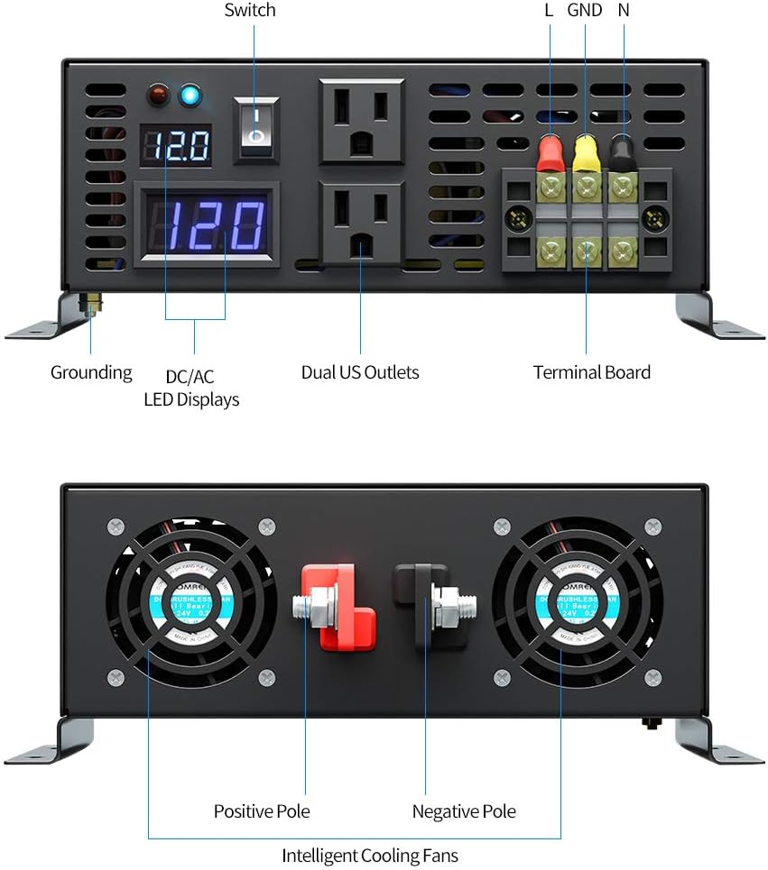 WZRELB Home Power Supply Off Grid Pure Sine Wave 12Vdc to 120Vac 60Hz 4000W Power inverter Off Grid Application Power Converter, (RBP400012B1)