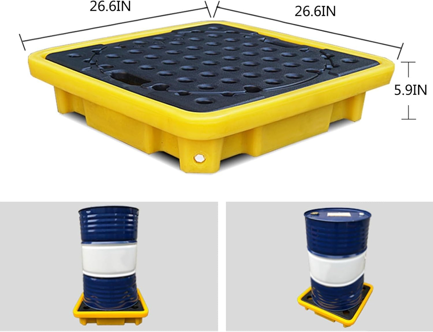 Drum Containment Spill Pallet, Industrial Nestable Oil Drums Leak-Proof Tray, Garage Storage Detachable Anti Slip Polyethylene Platform with Drain (Color : Yellow-5 Pack, Size : 26.6"x26.6"x