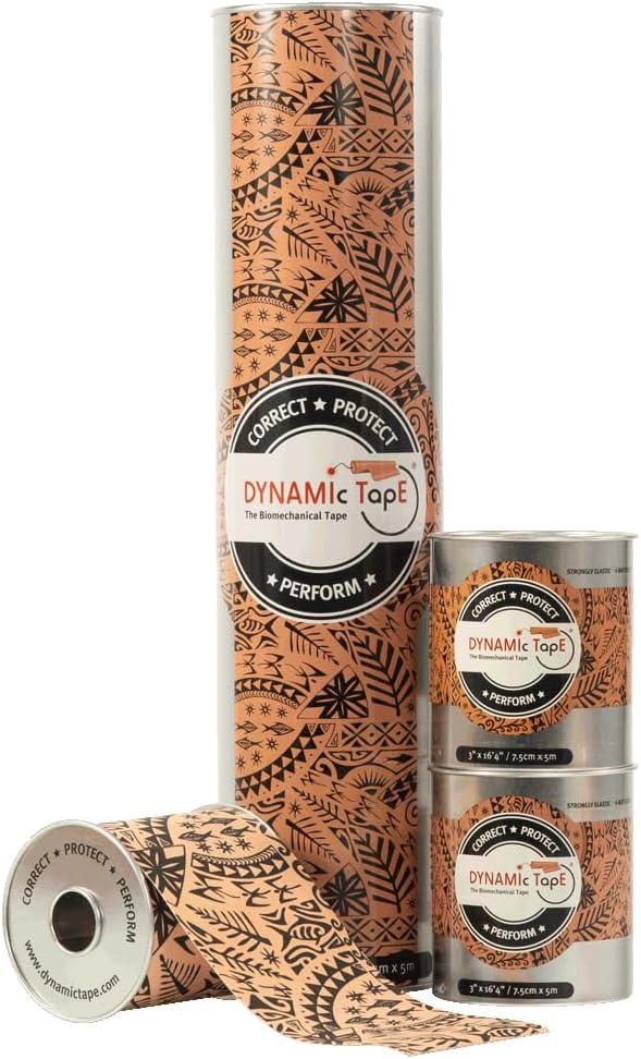 Dynamic Tape | Biomechanical Adhesive Tape | Physio Tape for Knee, Ankle, Shoulder, Leg, Muscle Support | Sports Tape for Football, Rugby, and More - Ideal for Athletes | Black & Beige - 2" Width