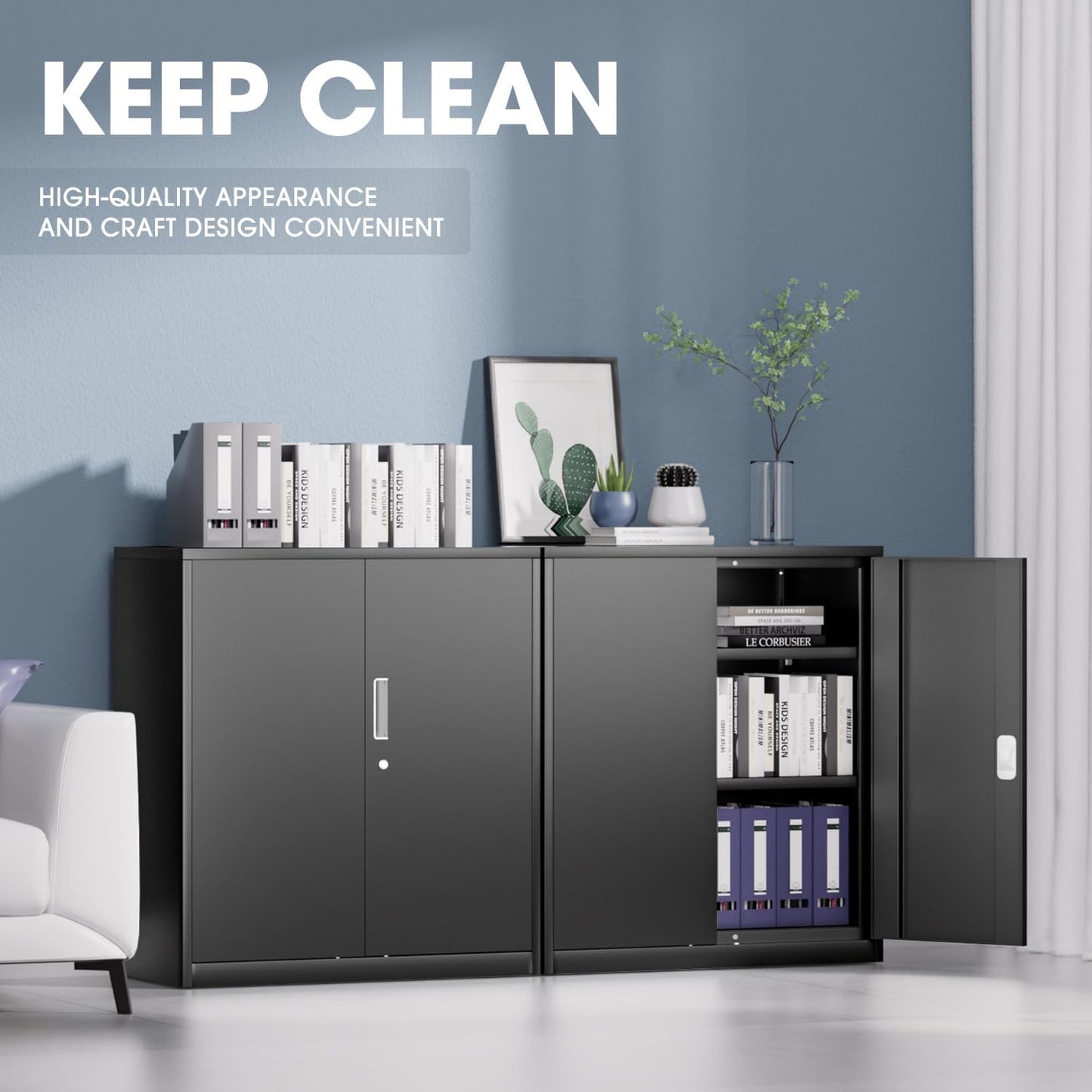 DNA MOTORING Metal Storage Cabinet, 36'' Locking Cabinet with 2 Doors and 2 Adjustable Shelves, Metal Cabinet Heavy Duty Utility Cabinet for Garage,Office,Home,Gym, Black, TOOLS-00631-BK-BK