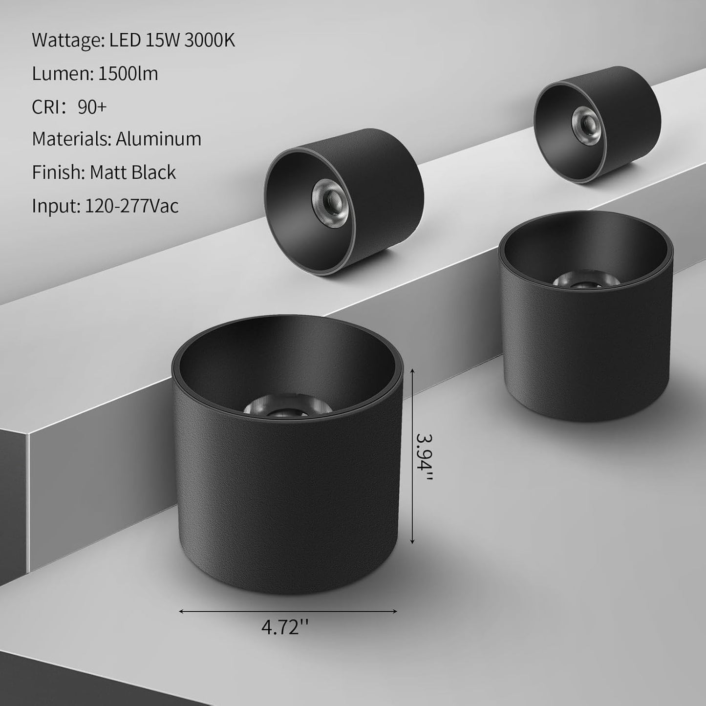 Modern Ceiling Light Fixture, Dimmable Flush Mount 4.72'' Black Cylinder Ceiling Light for Living Room, Hallway, Foyer, Dining Room - 3000K, 15W, CRI 90, 2 Pack