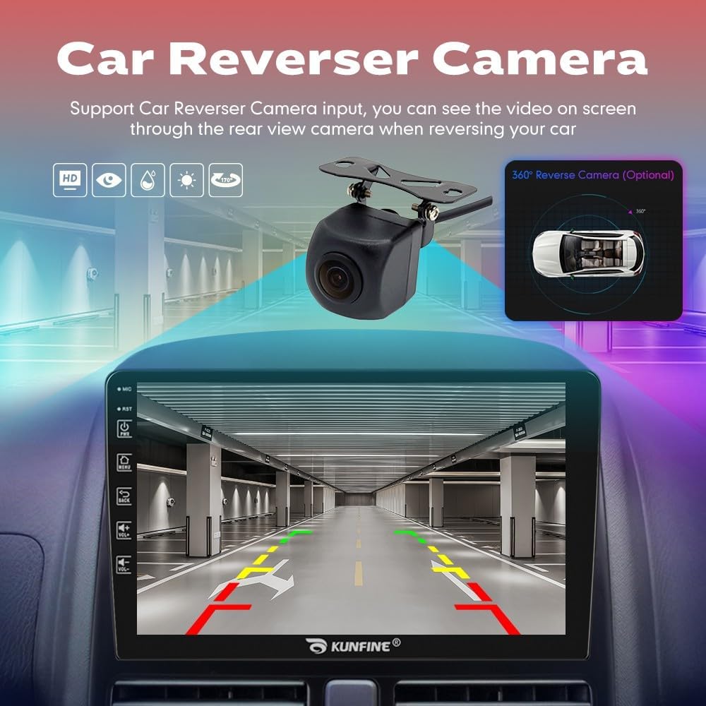 Kunfine Car CarPlay Android Auto Navigation Stereo GPS Radio Reverse Camera Display 9" IPS Touchscreen Headunit Tablet Pad Media Player For Peugeot 301 13-22 if Applicable Octa Core 4G+64G Matte Black