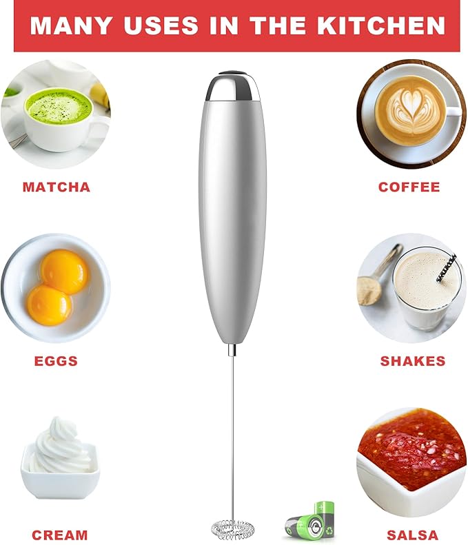 Milk Frother, Coffee Frother Handheld, Hand Mixer, Upgraded Motor Electric Whisk Durable Low Noise Mini Drink Mixer Portable Foam Maker For Cold Milk Bulletproof Coffee Latte, Sliver