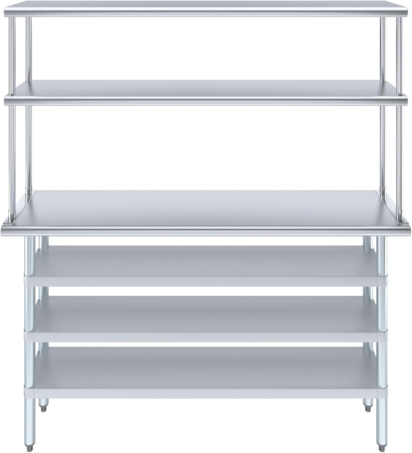 Amgood 14" x 60" Stainless Steel Work Table with 3 Shelves and 12" Wide Double Tier Overshelf | Metal Kitchen Prep Table & Shelving Combo | NSF