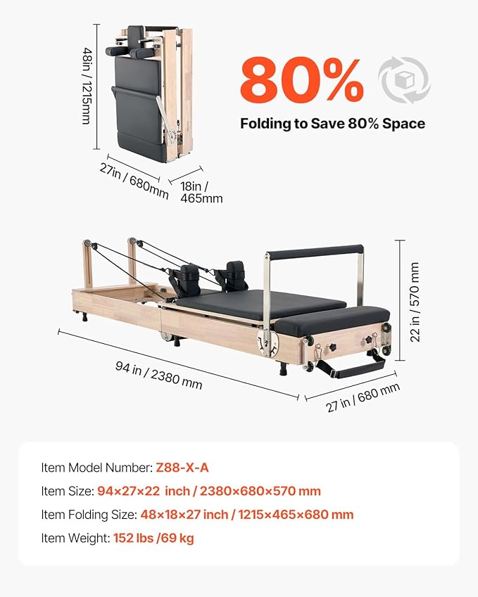 VEVOR Pilates Reformer Machine, Pilates Workout Equipment for Home Gym Studio Use, Pilates Bed with Dual Resistance- Spring & Cord, Reformer Set, Up to 400 LBS