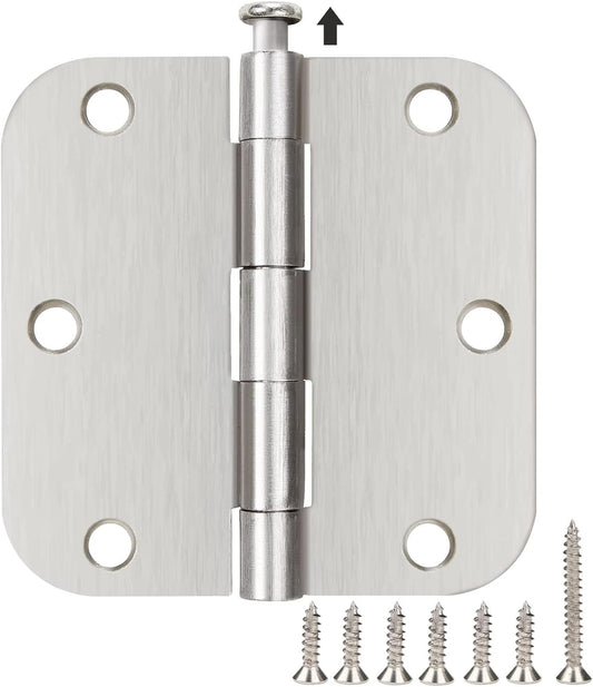 30 Pack Satin Nickle Door Hinges Brushed 3.5 Inch Interior Rounded 5/8" Radius 3-1/2" Flat Iron Hinge Hardware House Bifold Table Farmhouse Bedroom Office Living Room Decor 3½" Accessories for Doors