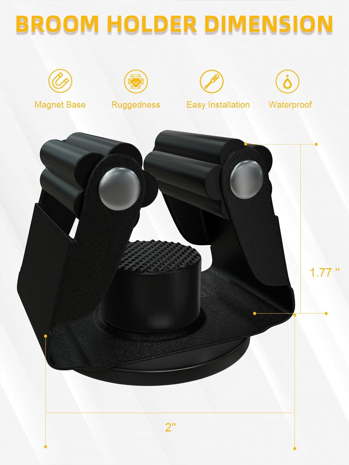 Mop Holder Magnetic, Magnetic Broom Holder for Fridge - Heavy Duty Magnetic Broom Holder Black Steel Magnetic Tool Mount for Home, Kitchen, Laundry, Garage, Workshop - 2 Pack/Black+Grey