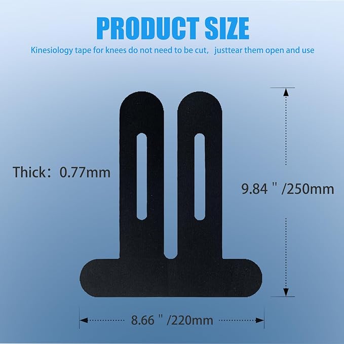 Precut Kinesiology Tape for Knees,12 Pcs – Elastic Knee Support & Stability, Pain Relief – Waterproof, Breathable, Hypoallergenic Athletic Tape (Black)