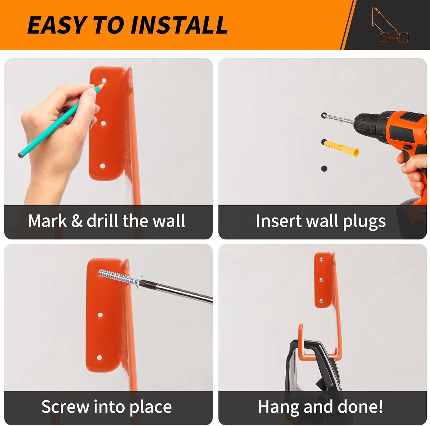 Chainsaw Holder, 3 Pack Wall Mounted Chainsaw Hanger, Scratch-Resistant Chain Saw Holder, Garage Organization Chainsaw Rack, Space-Saving Design Ideal for Garage, Workshop, Storage