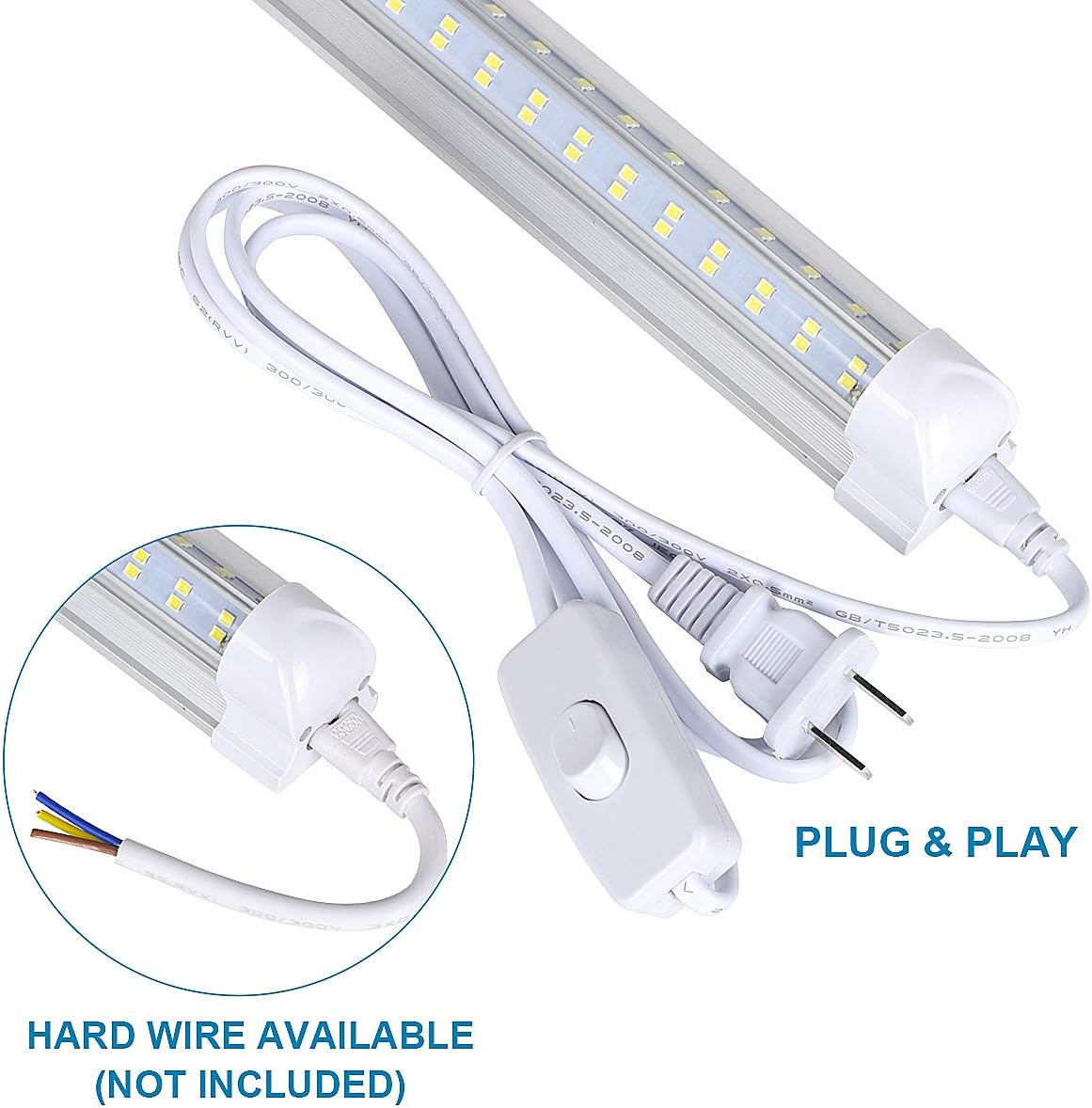 4FT LED Shop Light Fixture, 60W 6500lm 5000K(Super Bright White) Clear, T8 Integrated LED Tube Light Fixtures,V Shape, High Output, with On/Off Switch,Plug and Play,25PCS