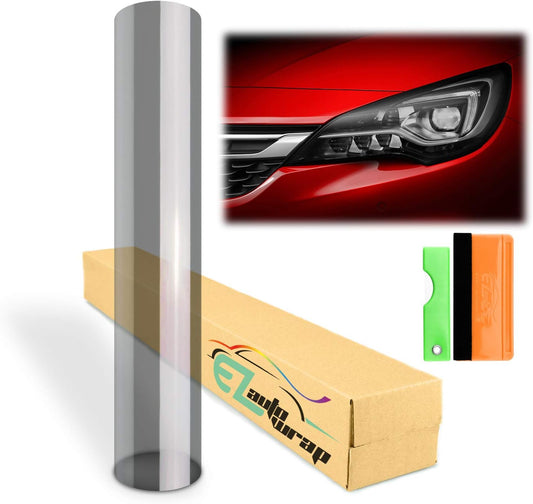 EZAUTO WRAP Free Tool Kit 12"x84" (1FT x 7FT) Glossy Light Black Smoke Headlight Taillight Fog Light Side Marker Vinyl Tint Film Self Adhesive
